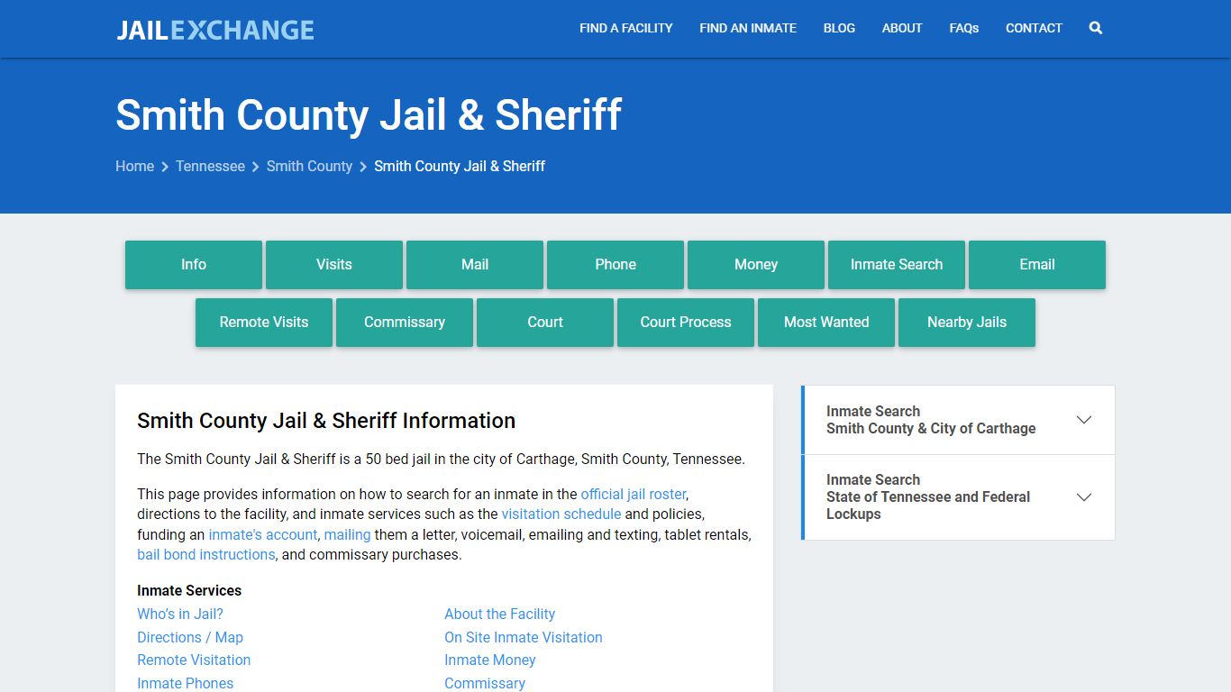 Smith County Jail & Sheriff, TN Inmate Search, Information